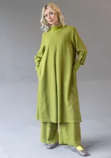 “Elin” dotted/solid-colour viscose/linen dress - green pepper