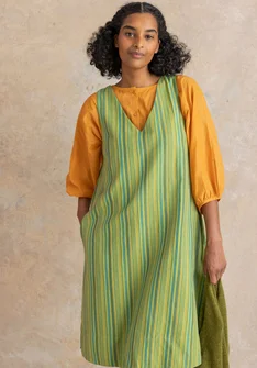 “Esme” woven cotton/linen dress - kiwi/stripe