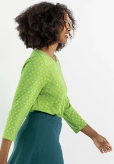 “Millie” jersey top in organic cotton/modal - pea green/patterned