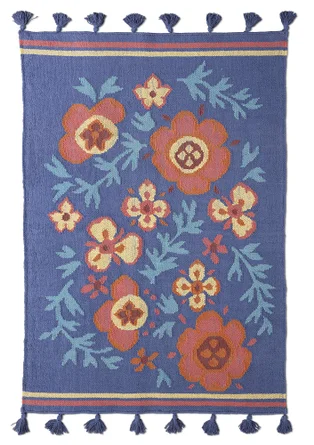 Tapis kélim « Petals » en coton biologique - campanule