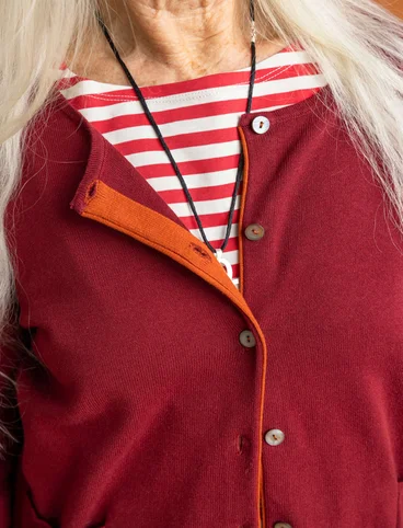 Cardigan in organic/recycled cotton - pomegranate