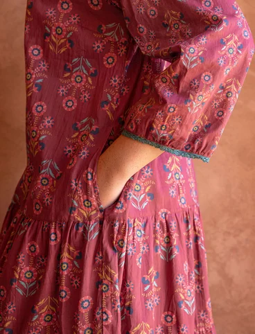 Vævet kjole "Damask" i økologisk bomuld - rød curry