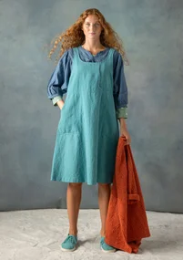 “Thessaloniki” woven overall-style dress in organic cotton/linen - teal