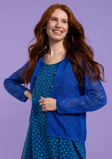 “Pezenas” linen/recycled cotton pointelle cardigan - brilliant blue