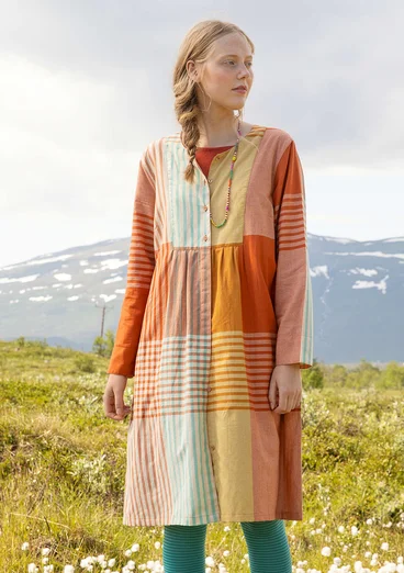 “Madras” woven dress in organic cotton - masala