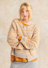 “Wilma” striped, dotted and solid-colored cardigan in lambswool - natural melange/striped