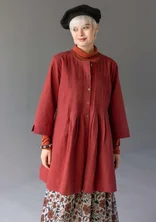 Cotton/linen smock blouse with pintucks - dark agate red