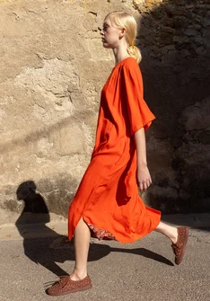 “Flora Flow” woven viscose dress - fire lily