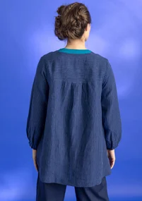 Woven “Asta” artist’s blouse in linen - indigo/striped