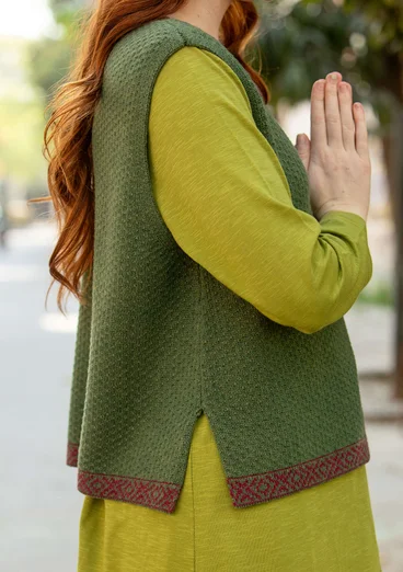 “Helena” knit sweater vest in a lambswool blend - grass green/melange