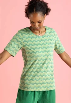 “Eleonora” jersey top in organic cotton/spandex - pea green/patterned