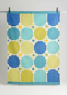  Tapis jacquard "Tiles" en coton biologique - bleu lin