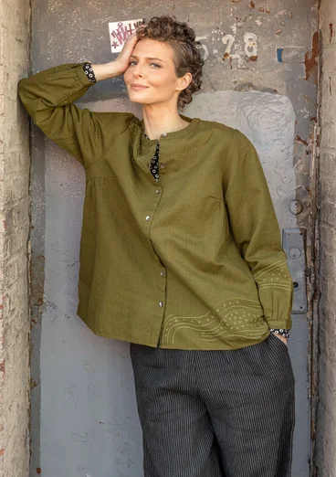 Blouse "River" en coton biologique/lin - olive foncé