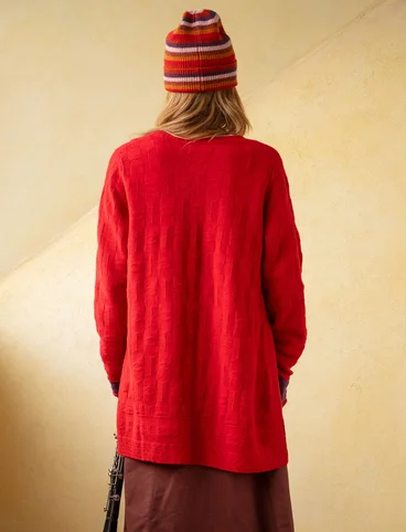 “Capella” long cardigan in lambswool - tomato/melange