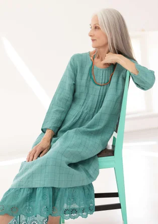 “Vera” woven linen dress - teal/patterned