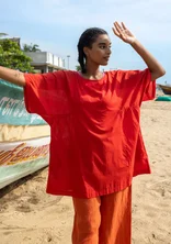 “Reflexions” woven organic cotton tunic - bright red