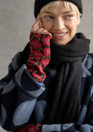 “Anemone” organic wool fingerless gloves - cranberry