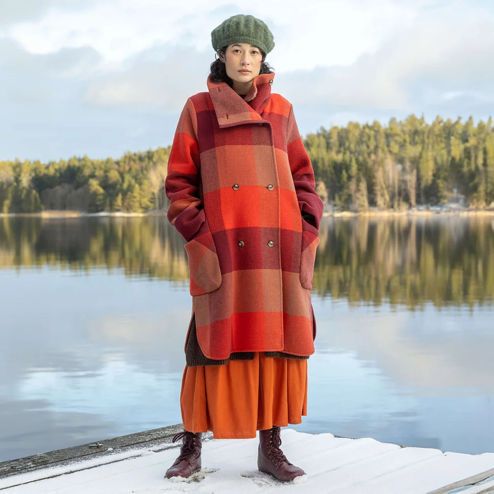 “Alberta” coat in recycled wool/recycled polyester - rooibos/patterned