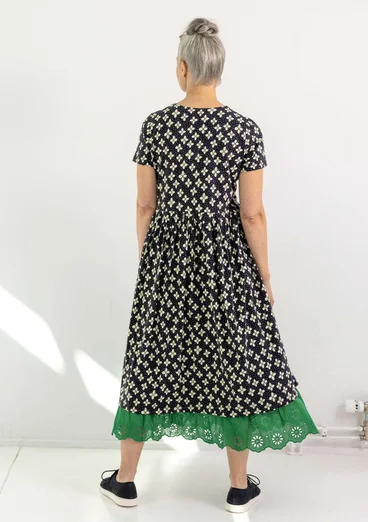 “June” jersey dress in organic cotton - black/patterned