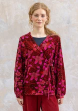“Cornus” velour cardigan in organic cotton/recycled polyester - beetroot