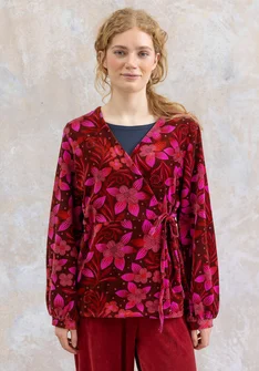 “Cornus” velour cardigan in organic cotton/recycled polyester - beetroot