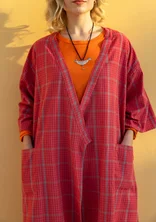 “Coimbatore” checked kimono in organic cotton - flamingo