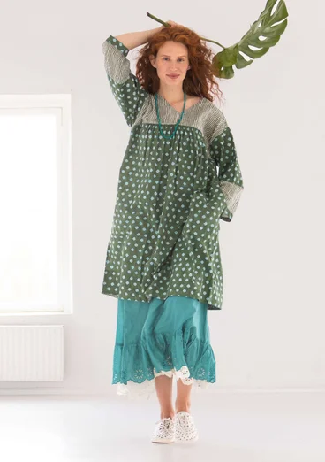 “Millie” woven dress in organic cotton - elm green