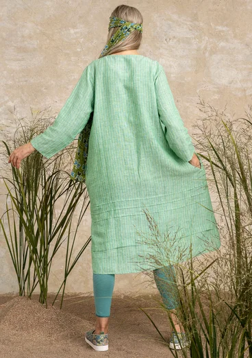 Robe en lin tissé - vert lotus/rayé