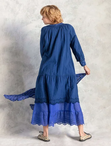Vevd kjole i økologisk bomull - indigoblå