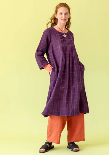 “Vera” woven linen dress - lake/patterned