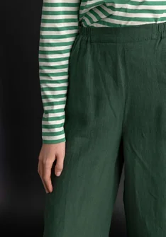 Pantalon tissé « Asta » en lin - vert foncé