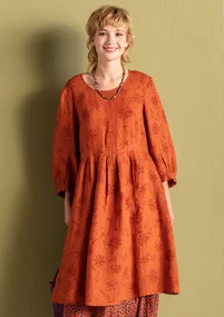 Robe "Leia" en lin tissé - henné/motif