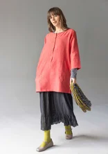 “Sylvi” check/solid-colour linen blouse - chilli