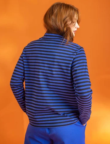 Striped mock turtleneck in organic cotton - brilliant blue