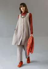 “Sylvi” striped/solid-colored sleeveless dress in linen - dark natural/striped