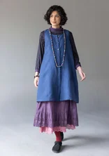 “Sylvi” sleeveless, striped/solid-colour linen dress - indigo blue