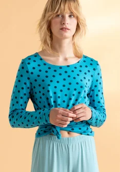 “Pearl” lyocell/elastane jersey top - lagoon blue/patterned