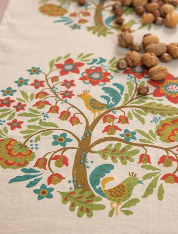 “Tree of Life” table runner in linen/cotton - natural