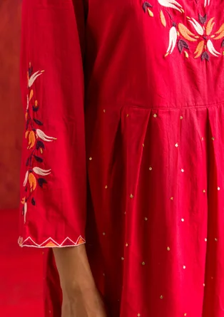 “Volcano” woven organic cotton dress - bright red