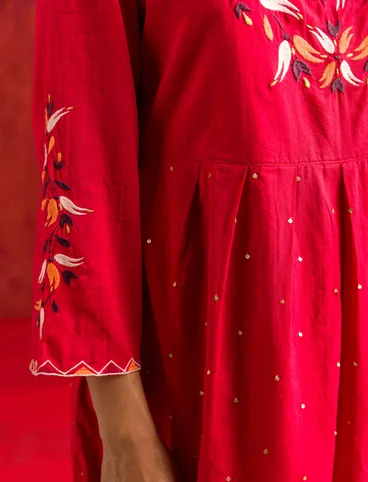 Vevd kjole «Volcano» i økologisk bomull - klarrød
