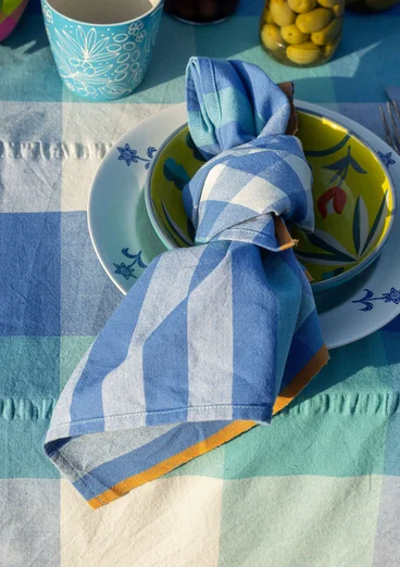 “Trellis” kitchen towel" in organic cotton - sea blue