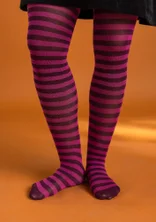 Stripete strømpebukse i økologisk bomull - purpur/cerice