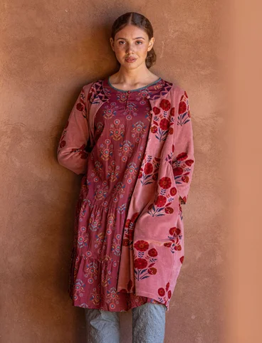“Damask” woven dress in organic cotton - red curry