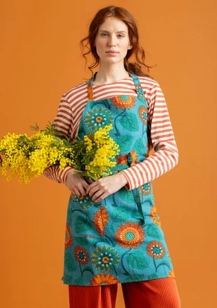 “Sunflower” apron in organic cotton/linen - turquoise