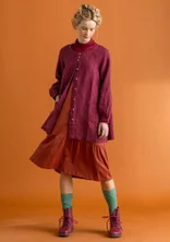“Asta” woven linen smock blouse - purple red/striped