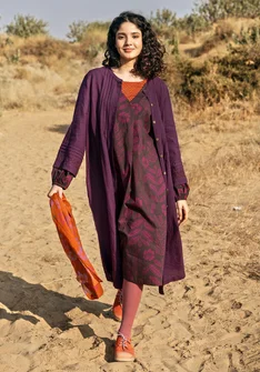 Vävd klänning "Sand" i ekologisk bomull/lin - allium