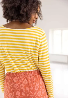 Essential striped top in organic cotton - mango/ecru