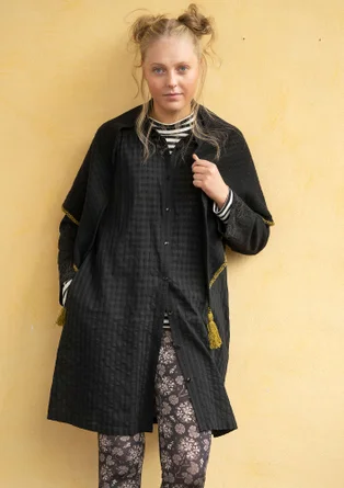 “Värmland” woven organic cotton shirt dress - black