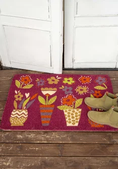 Fußmatte „Flower pots“ aus Kokosfaser - dunkelhibiskus