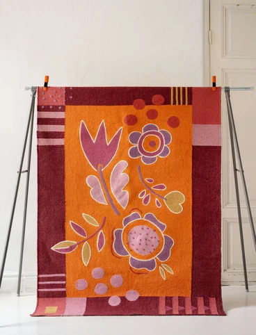 “Flowers” embroidered organic cotton rug - agate red